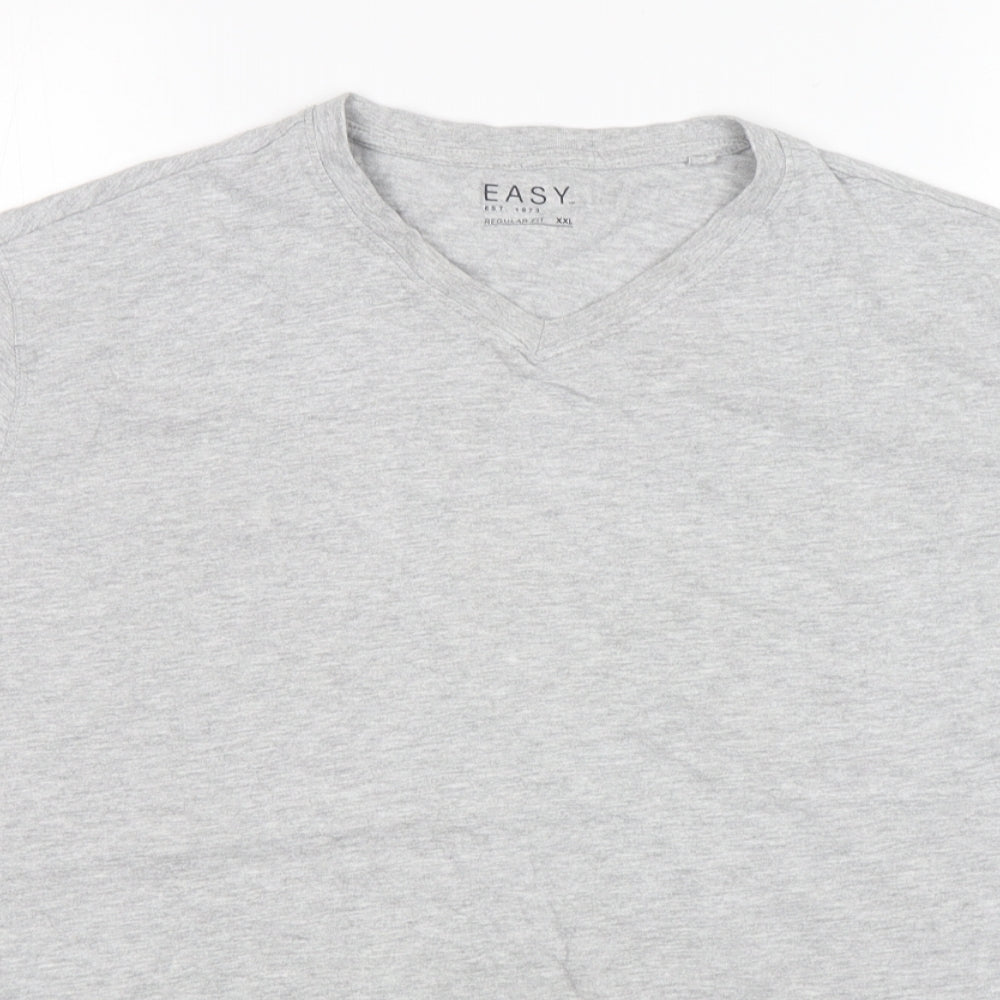 Easy Mens Grey  Cotton  T-Shirt Size 2XL V-Neck
