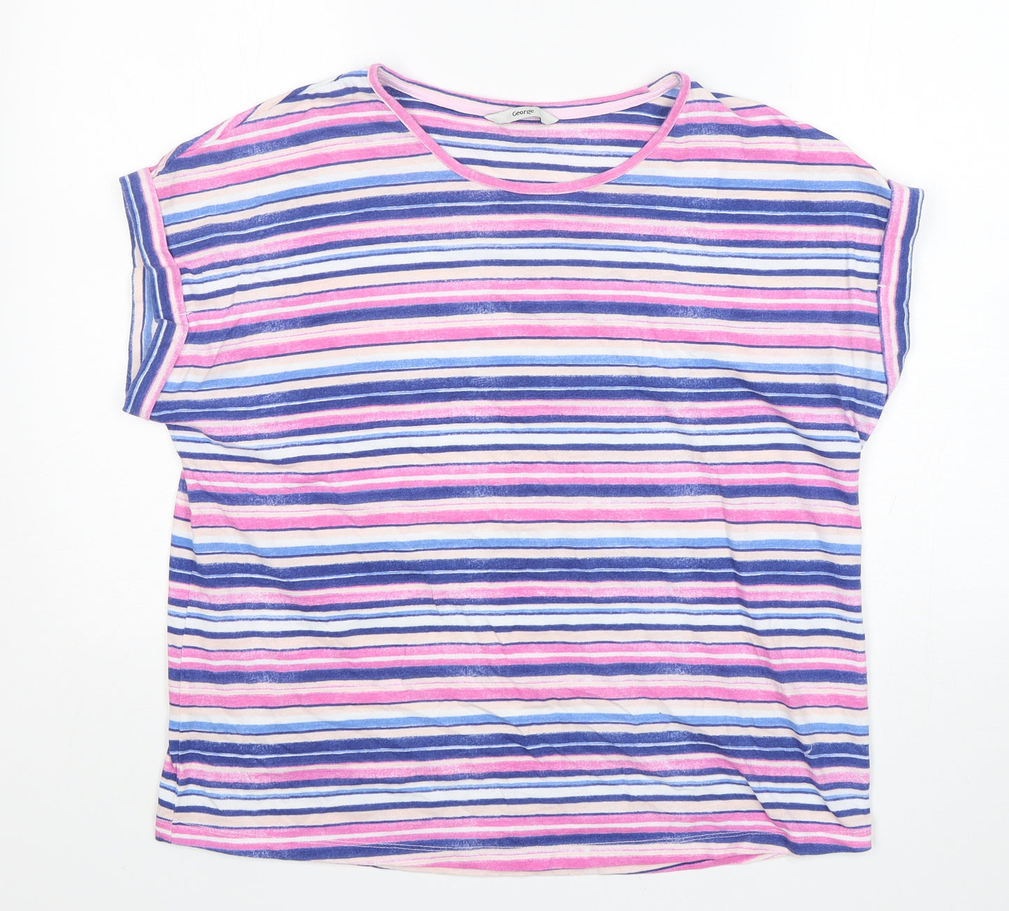 George Womens Multicoloured Striped Cotton Basic T-Shirt Size 16 Round Neck