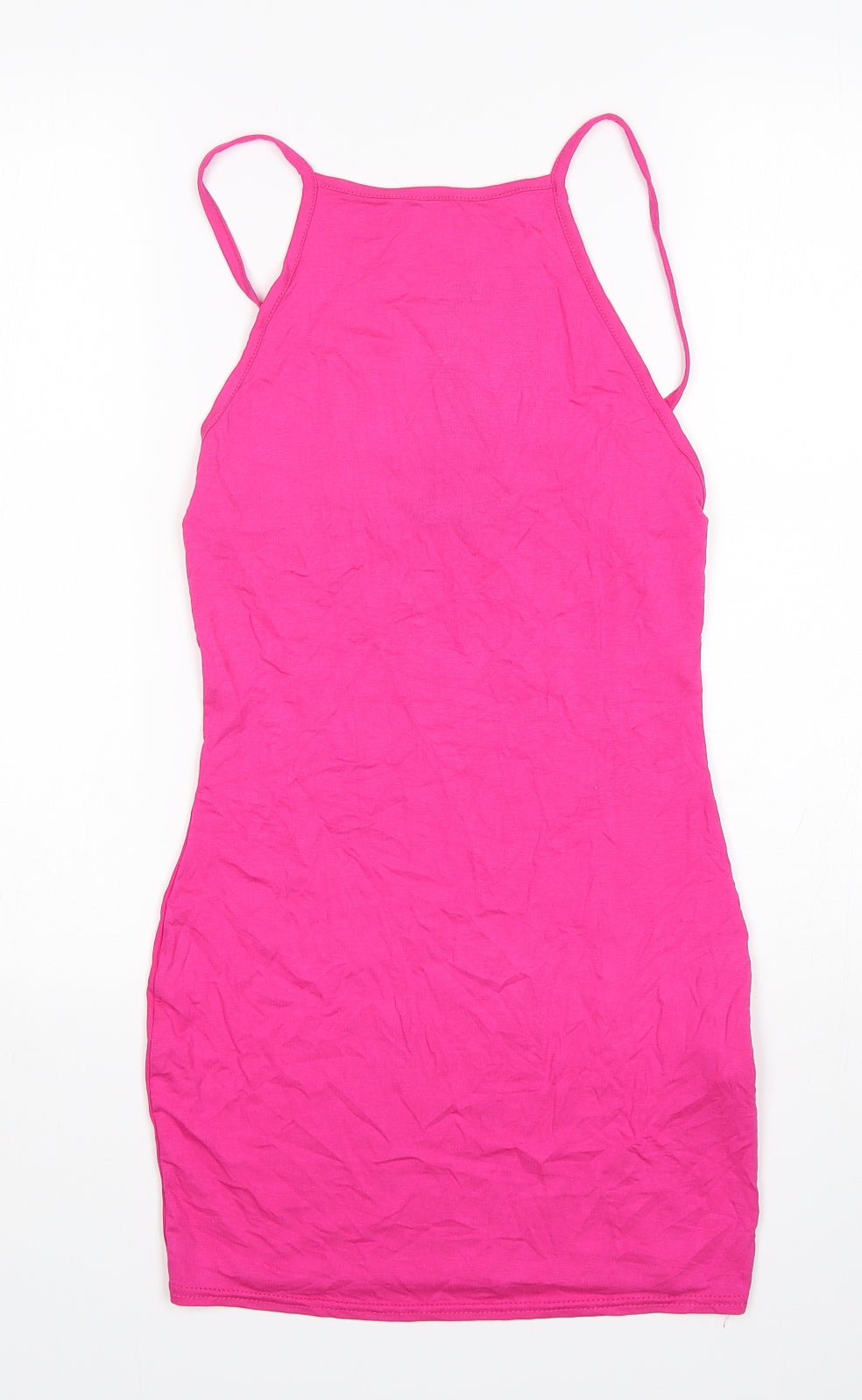 PRETTYLITTLETHING Womens Pink  Viscose Mini  Size 10  Square Neck