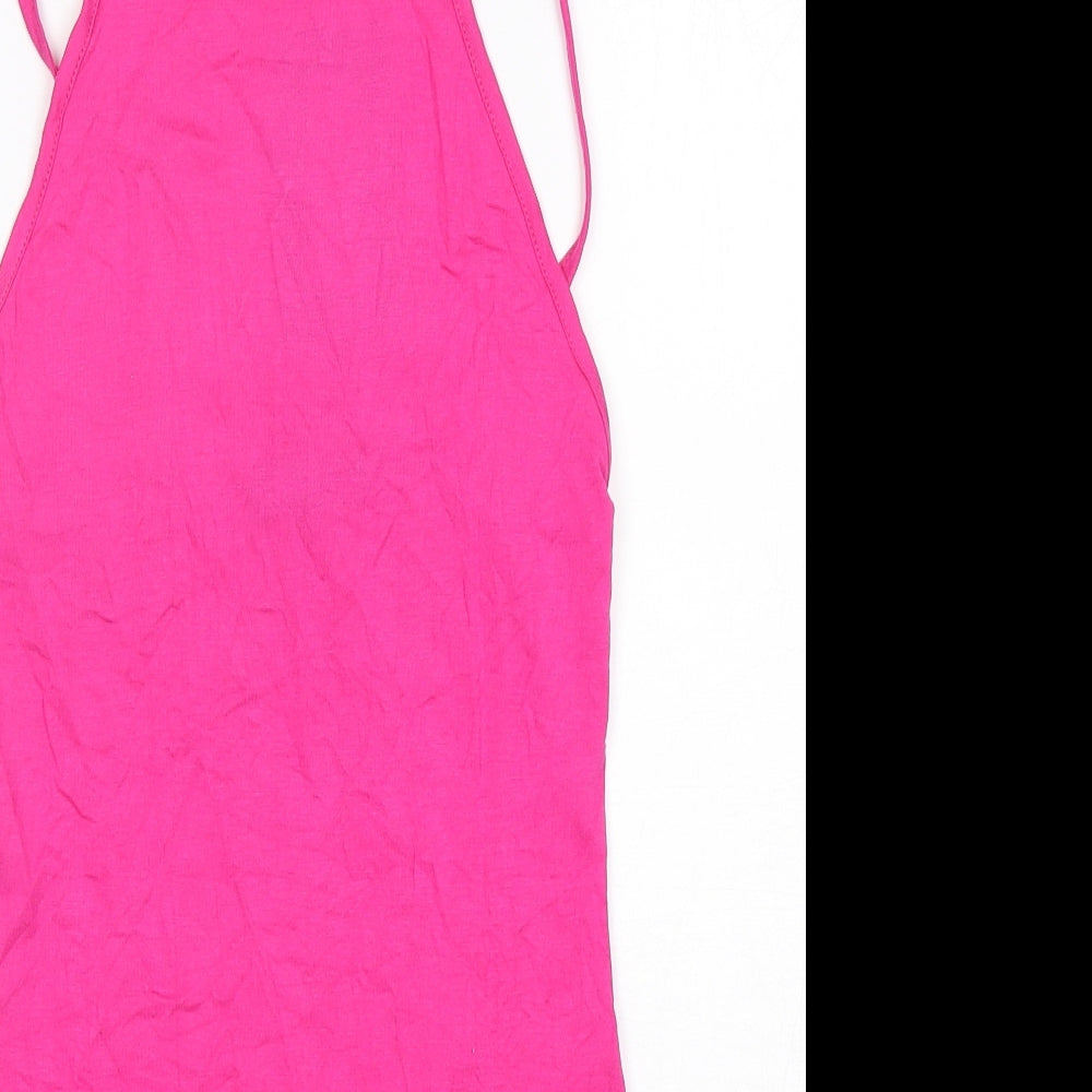 PRETTYLITTLETHING Womens Pink  Viscose Mini  Size 10  Square Neck