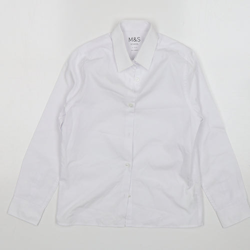 M&S Girls White  Cotton Basic Button-Up Size 9-10 Years Collared