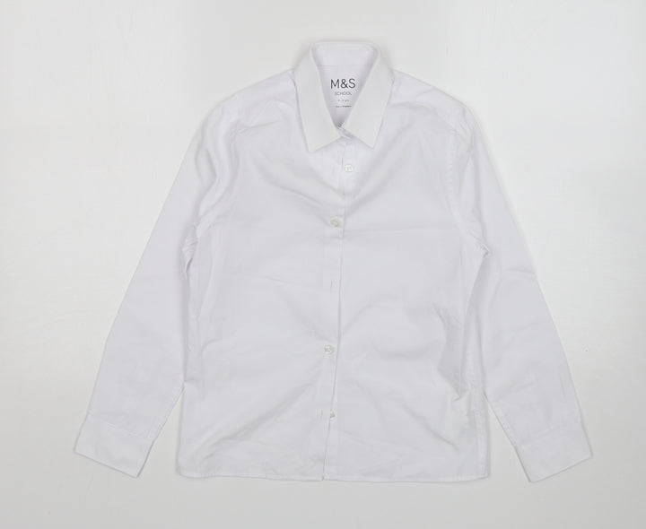 M&S Girls White Cotton Basic Button-Up Size 9-10 Years Collared