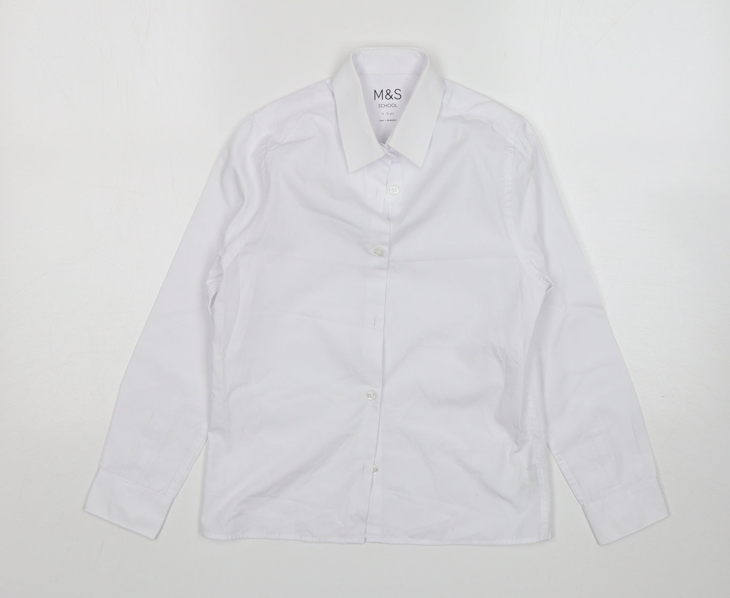 M&S Girls White  Cotton Basic Button-Up Size 9-10 Years Collared