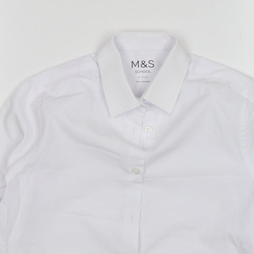 M&S Girls White  Cotton Basic Button-Up Size 9-10 Years Collared
