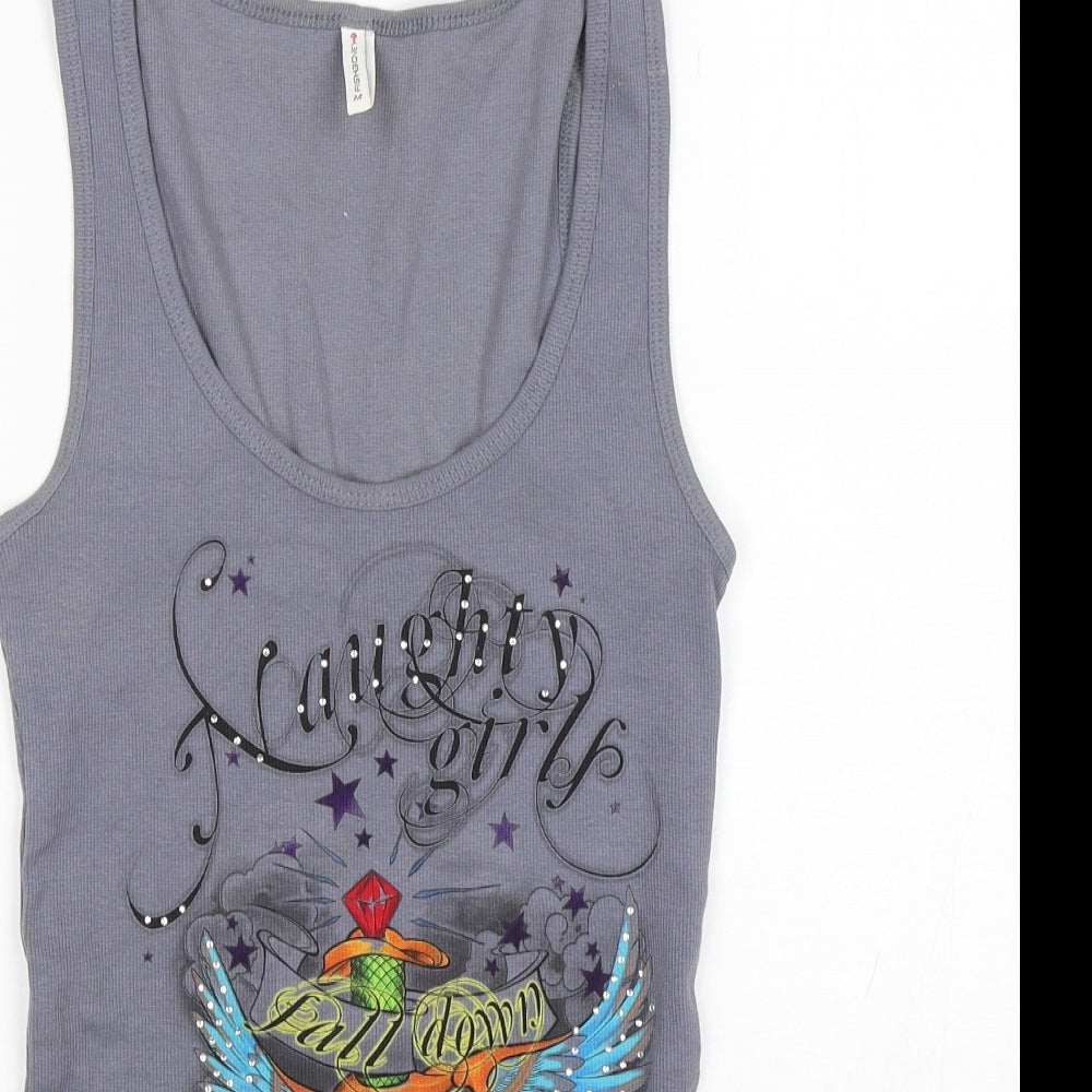 Fishbone Womens Grey  Cotton Basic Tank Size M Round Neck