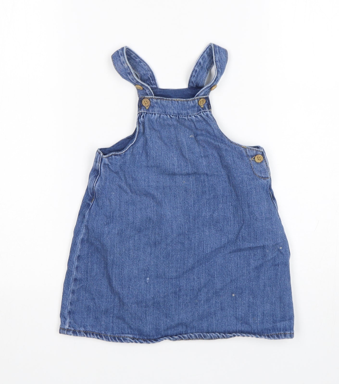 M&S Girls Black  Cotton Pinafore/Dungaree Dress  Size 18-24 Months  Off the Shoulder