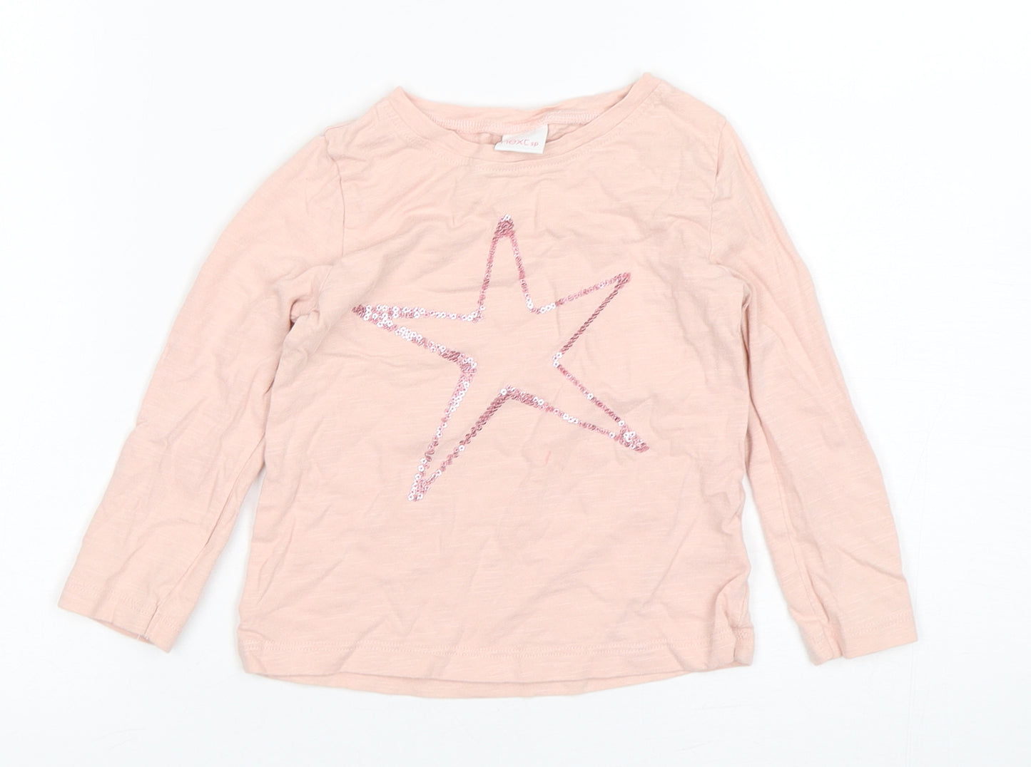 NEXT Girls Pink  Cotton Basic T-Shirt Size 12-18 Months Round Neck