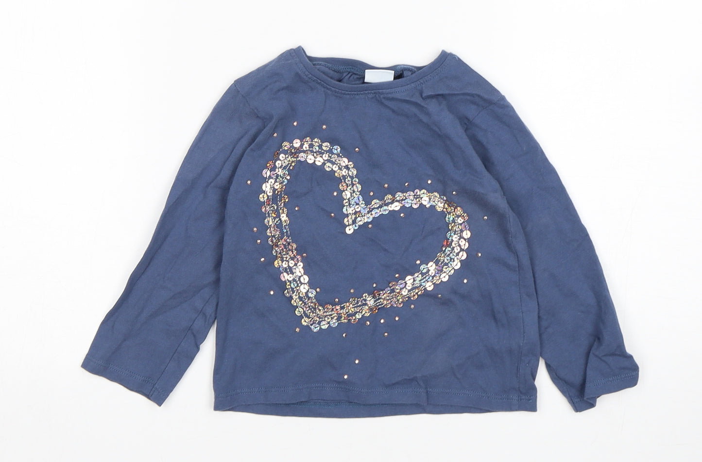 NEXT Girls Blue  Cotton Basic T-Shirt Size 2-3 Years Round Neck