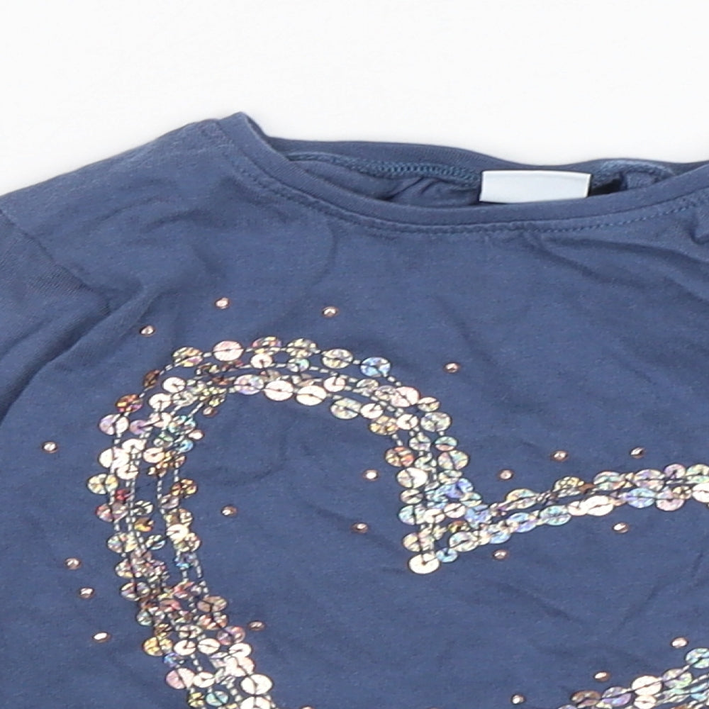 NEXT Girls Blue  Cotton Basic T-Shirt Size 2-3 Years Round Neck
