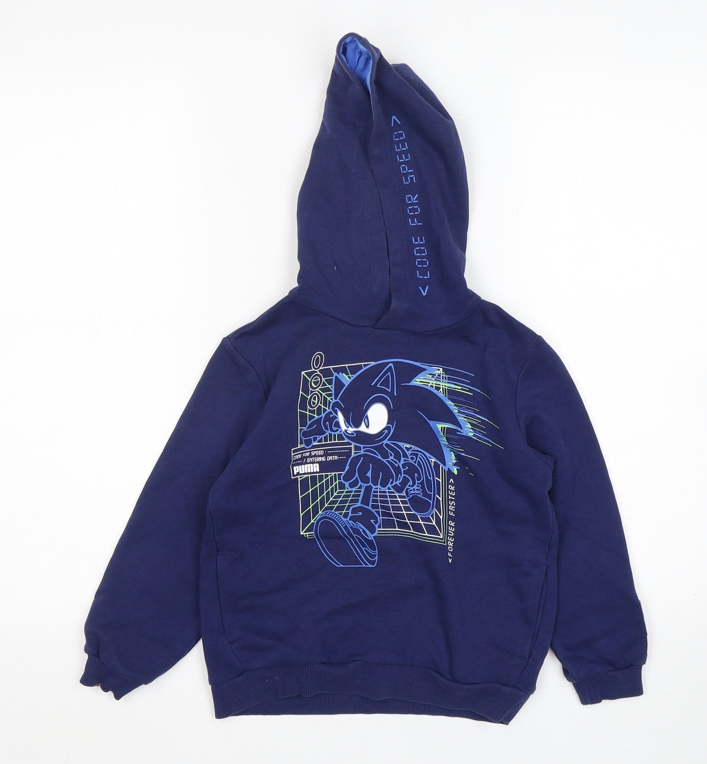 PUMA Boys Blue  Cotton Pullover Hoodie Size 5-6 Years   - Sonic The Hedgehog