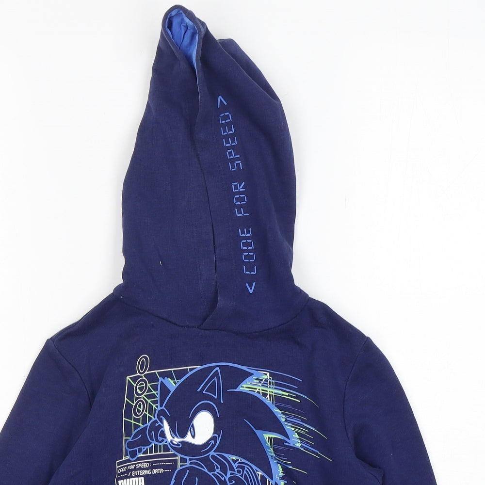PUMA Boys Blue  Cotton Pullover Hoodie Size 5-6 Years   - Sonic The Hedgehog