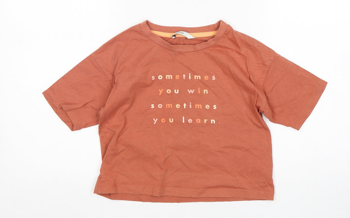 George Girls Brown Cotton Basic T-Shirt Size 9-10 Years Round Neck