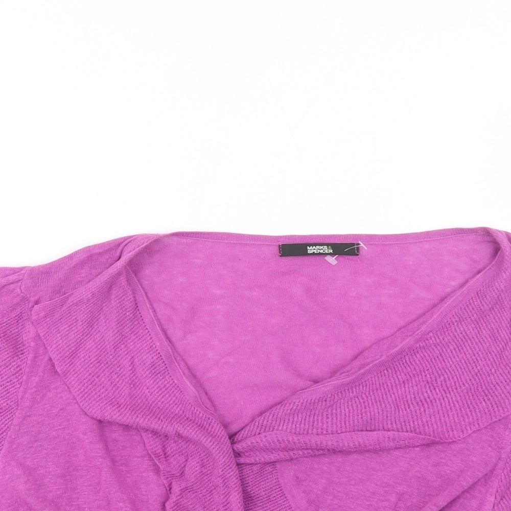 M&S Womens Purple Collared  Linen Shrug Jumper Size 18