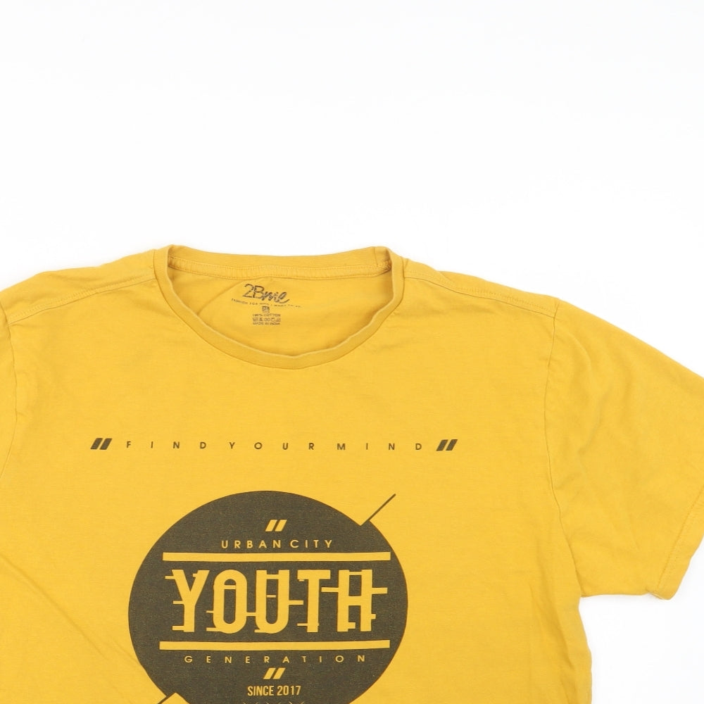 2 Bme Mens Yellow  Cotton  T-Shirt Size L Crew Neck
