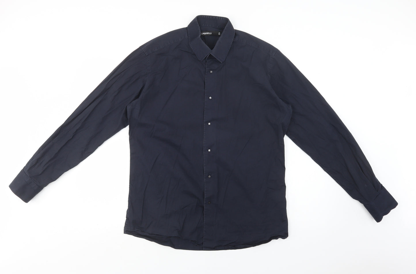 Lagerfeld Mens Blue  Cotton  Dress Shirt Size 42 Collared Snap
