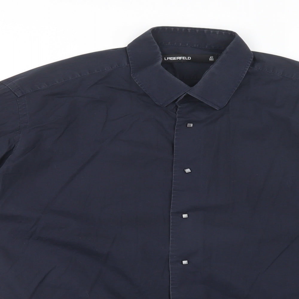 Lagerfeld Mens Blue  Cotton  Dress Shirt Size 42 Collared Snap