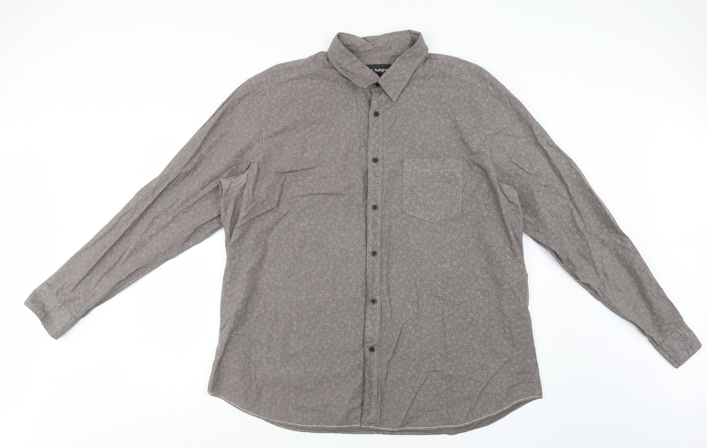M&S Mens Grey Floral Cotton  Button-Up Size 2XL Collared Button