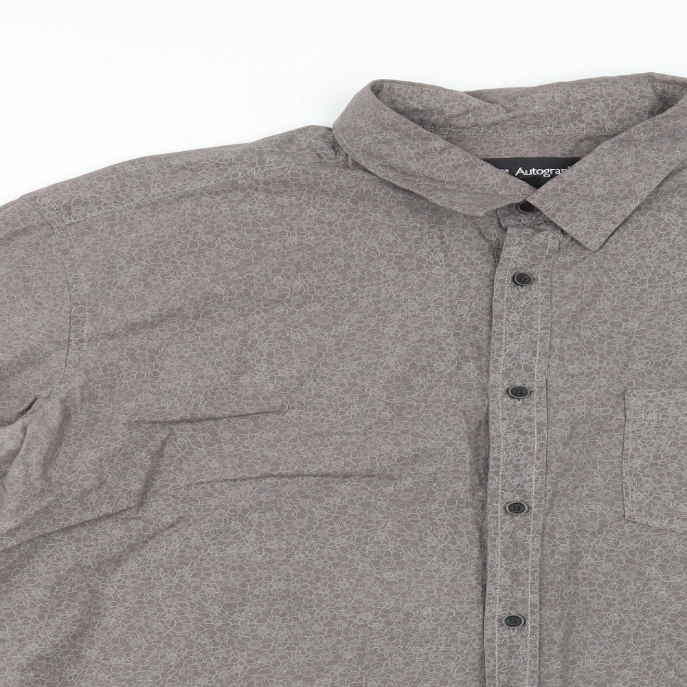M&S Mens Grey Floral Cotton  Button-Up Size 2XL Collared Button