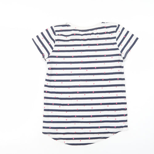 Nutmeg Girls White Striped Cotton Basic Polo Size 13 Years Crew Neck  - Unicorn
