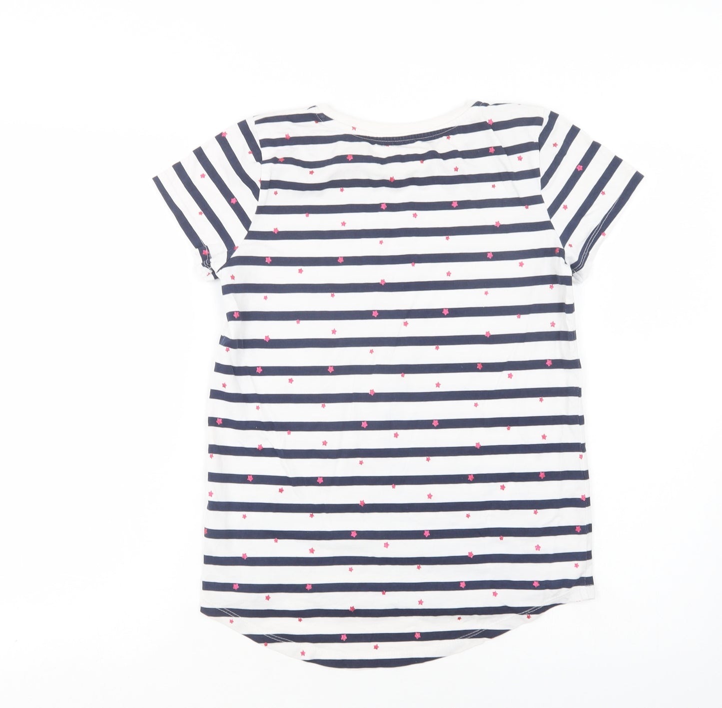 Nutmeg Girls White Striped Cotton Basic Polo Size 13 Years Crew Neck  - Unicorn
