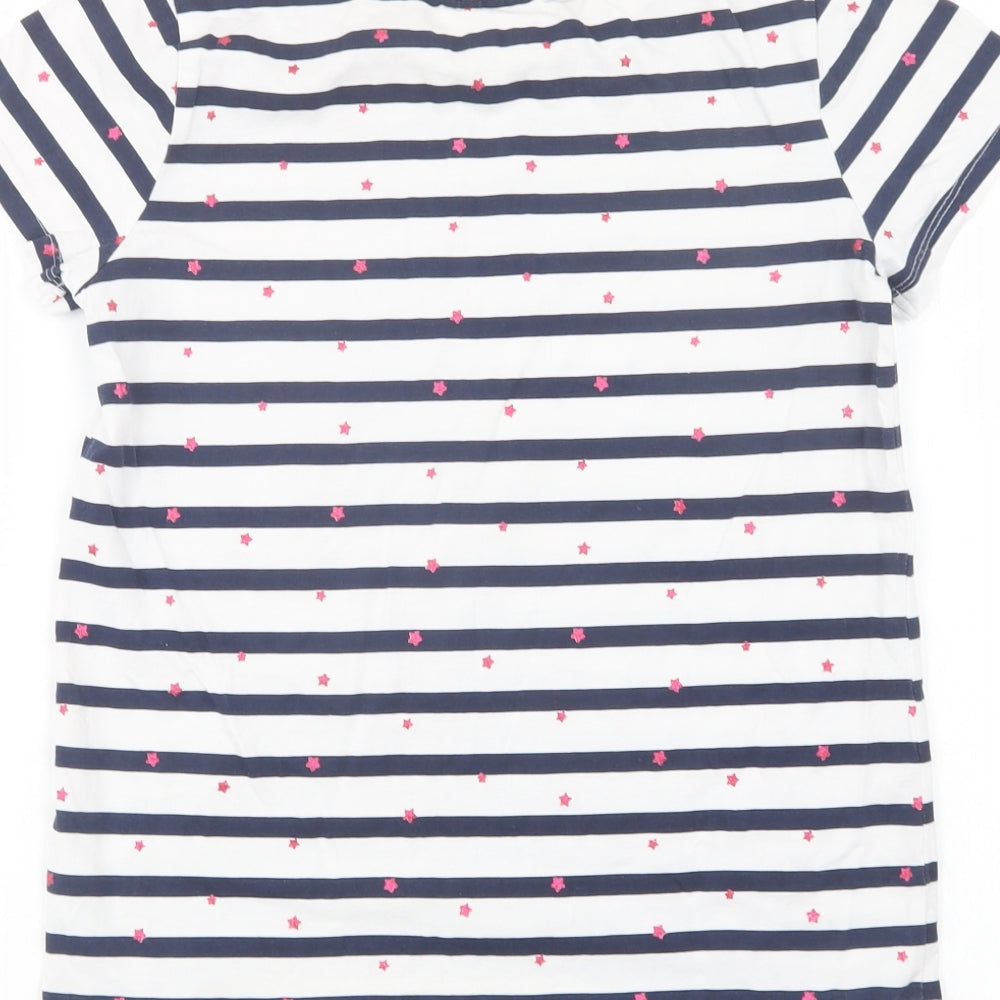 Nutmeg Girls White Striped Cotton Basic Polo Size 13 Years Crew Neck  - Unicorn