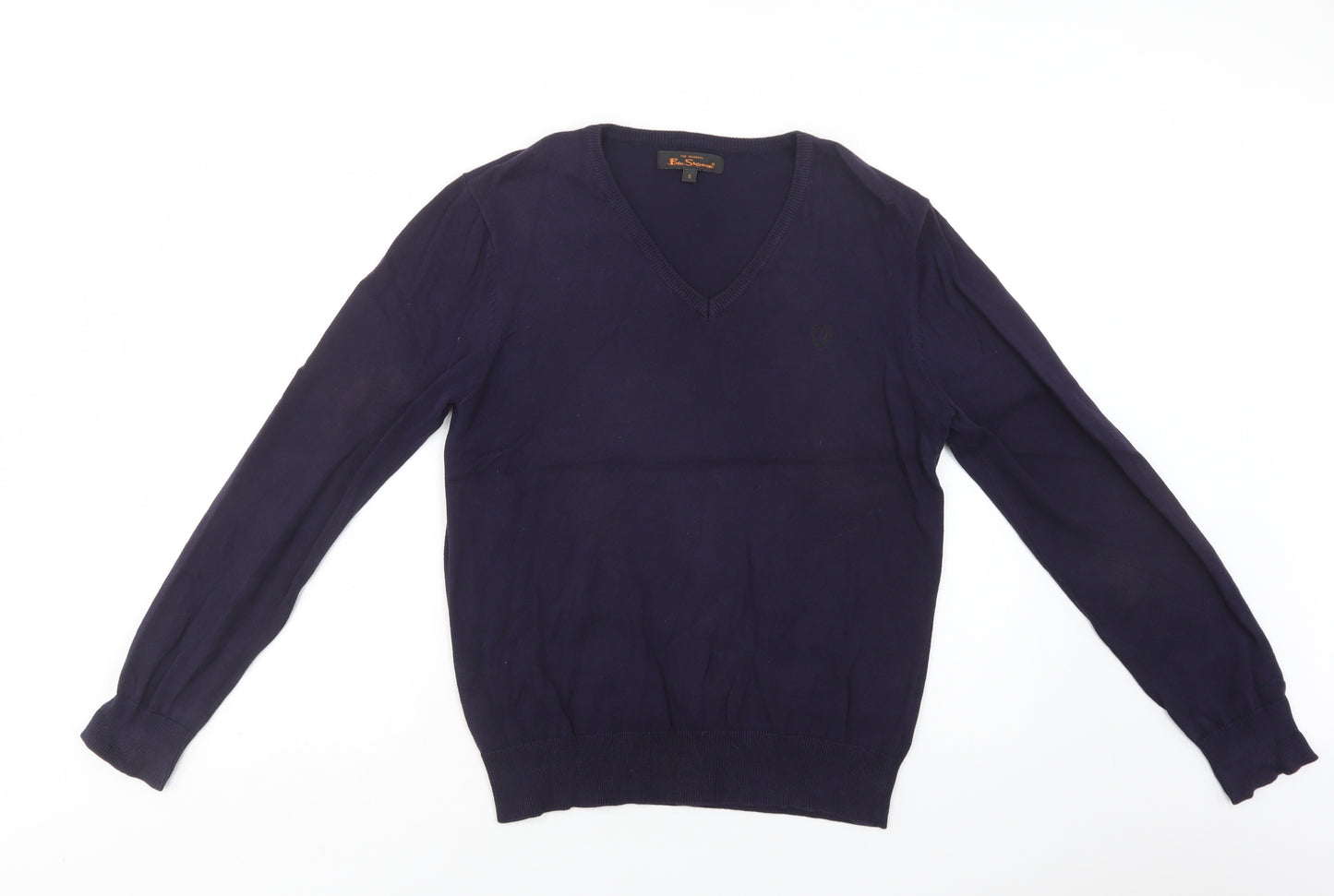 Ben Sherman Mens Blue V-Neck  Cotton Pullover Jumper Size S