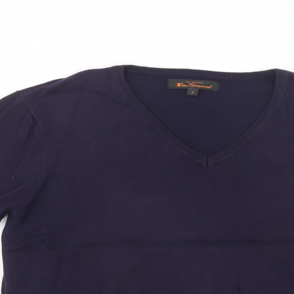 Ben Sherman Mens Blue V-Neck  Cotton Pullover Jumper Size S