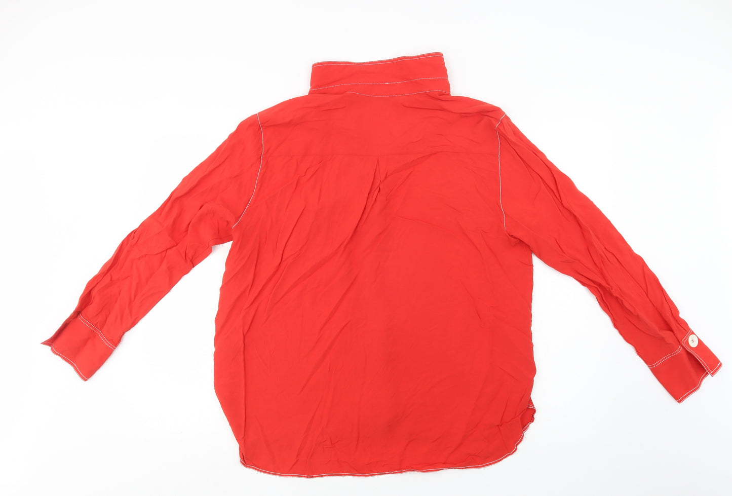 Zara Womens Red  Viscose Basic Button-Up Size 2XL Collared
