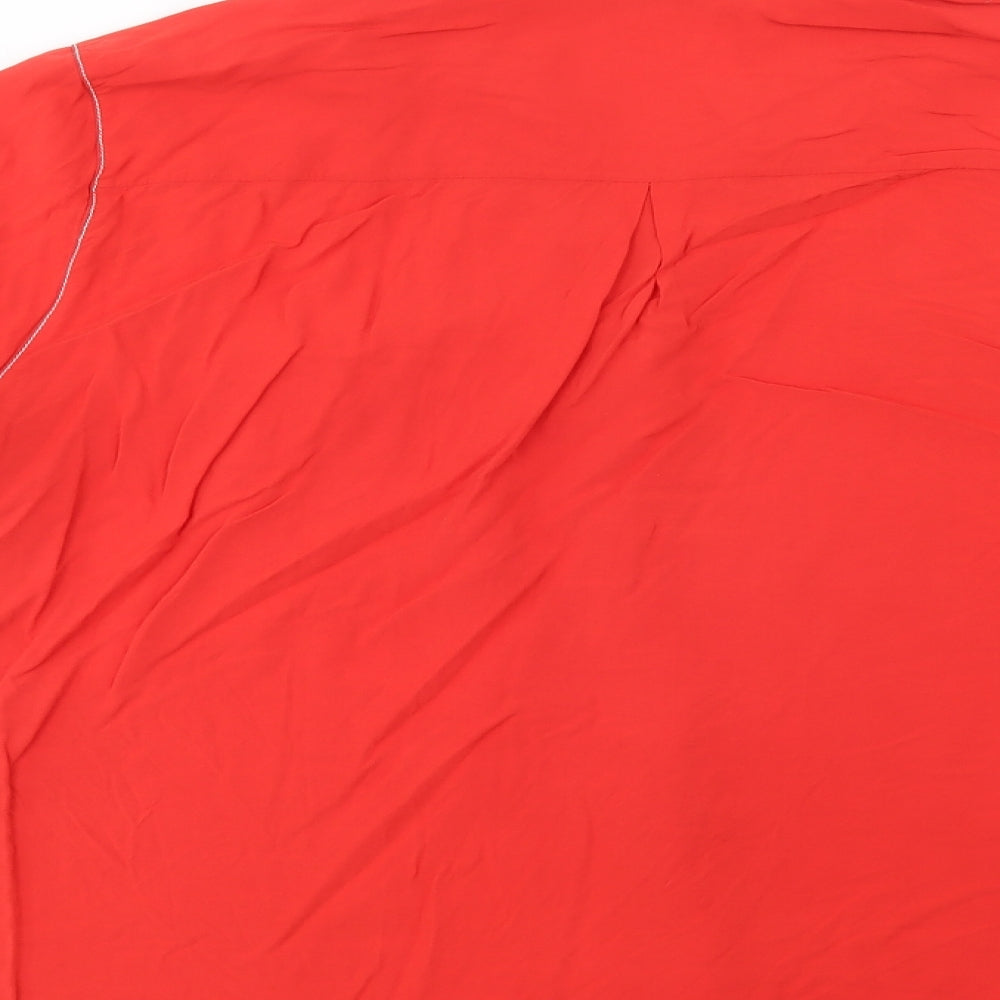 Zara Womens Red  Viscose Basic Button-Up Size 2XL Collared
