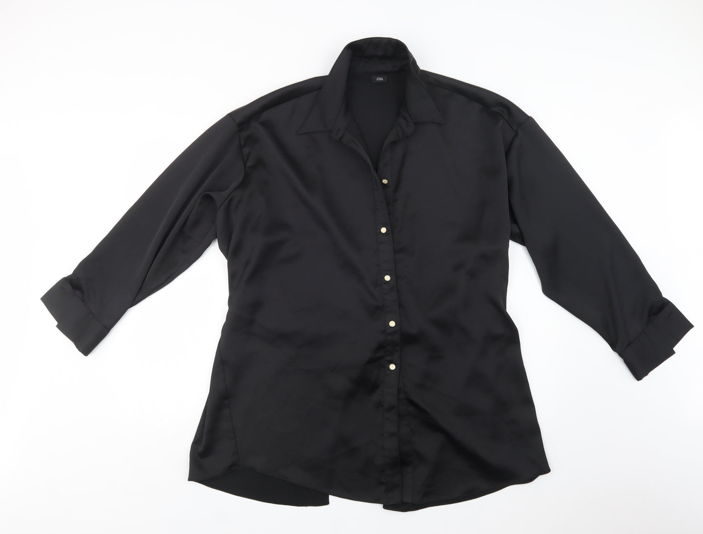 River Island Womens Black  Polyester Tunic Button-Up Size 18 Collared