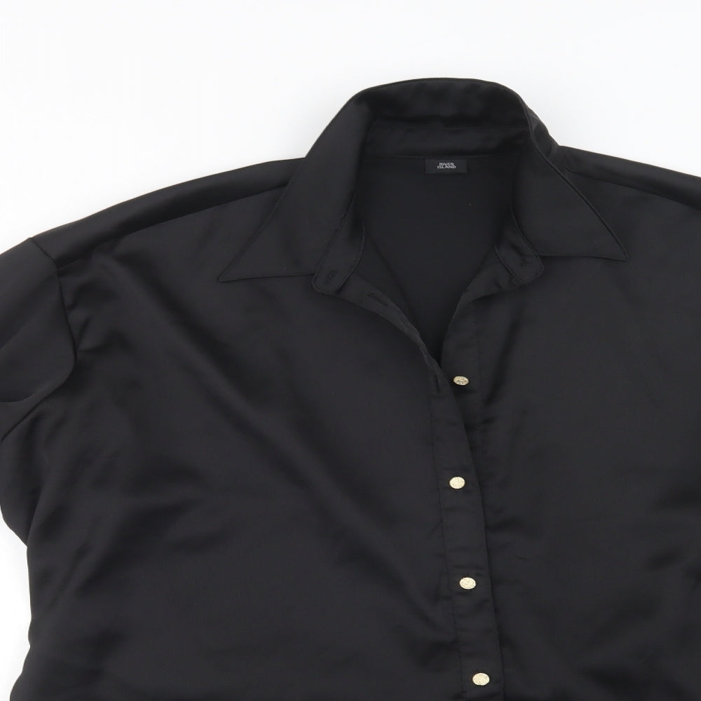 River Island Womens Black  Polyester Tunic Button-Up Size 18 Collared