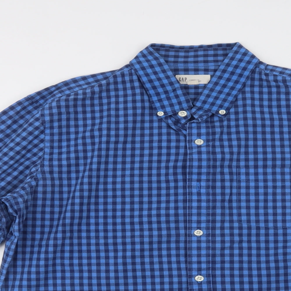 Gap Mens Blue Check Cotton  Button-Up Size L Collared Button