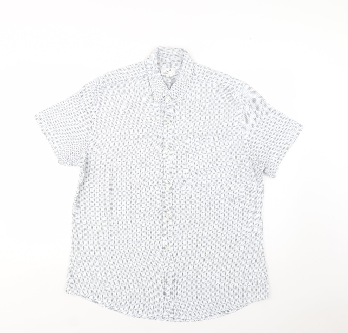 NEXT Mens Blue Geometric Cotton  Button-Up Size L Collared Button