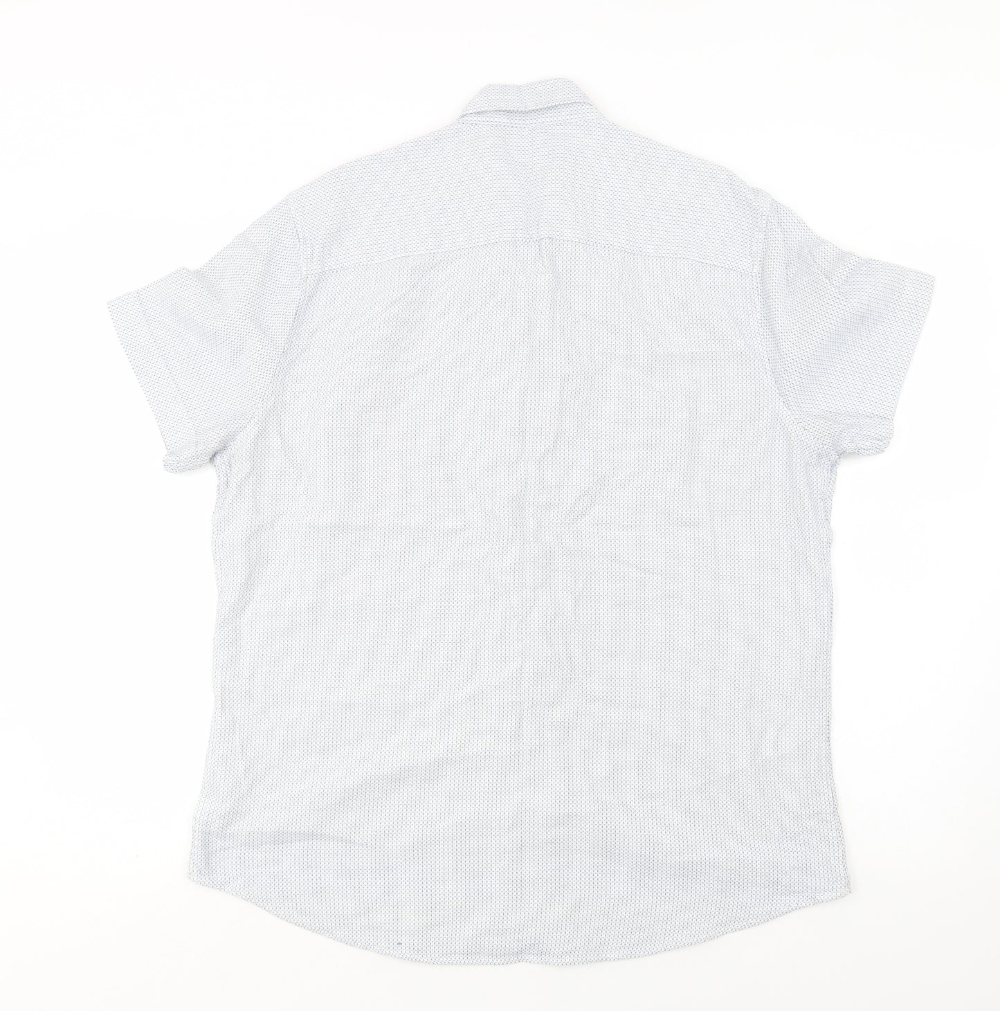 NEXT Mens Blue Geometric Cotton  Button-Up Size L Collared Button
