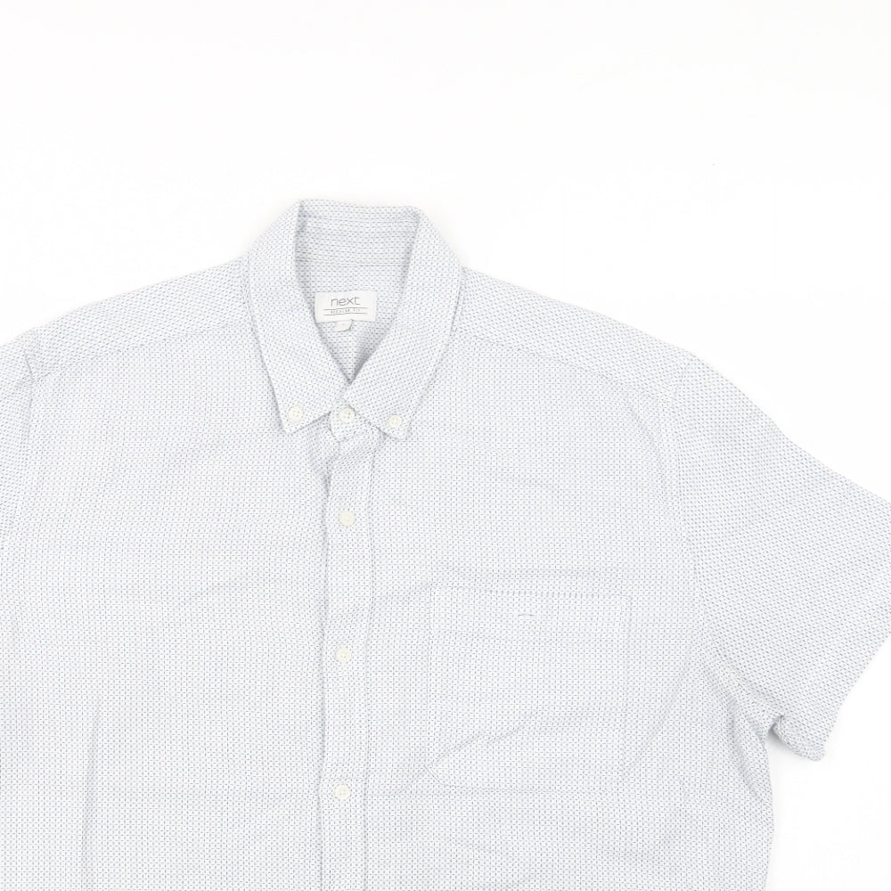 NEXT Mens Blue Geometric Cotton  Button-Up Size L Collared Button