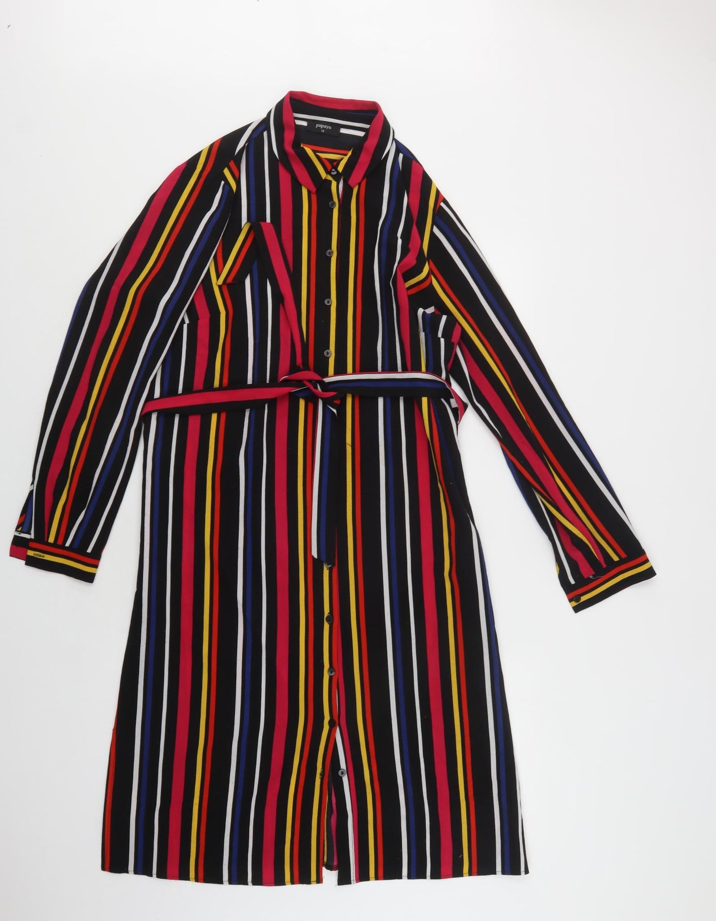 Papaya Womens Multicoloured Striped Polyester Shirt Dress  Size 12  Collared Button