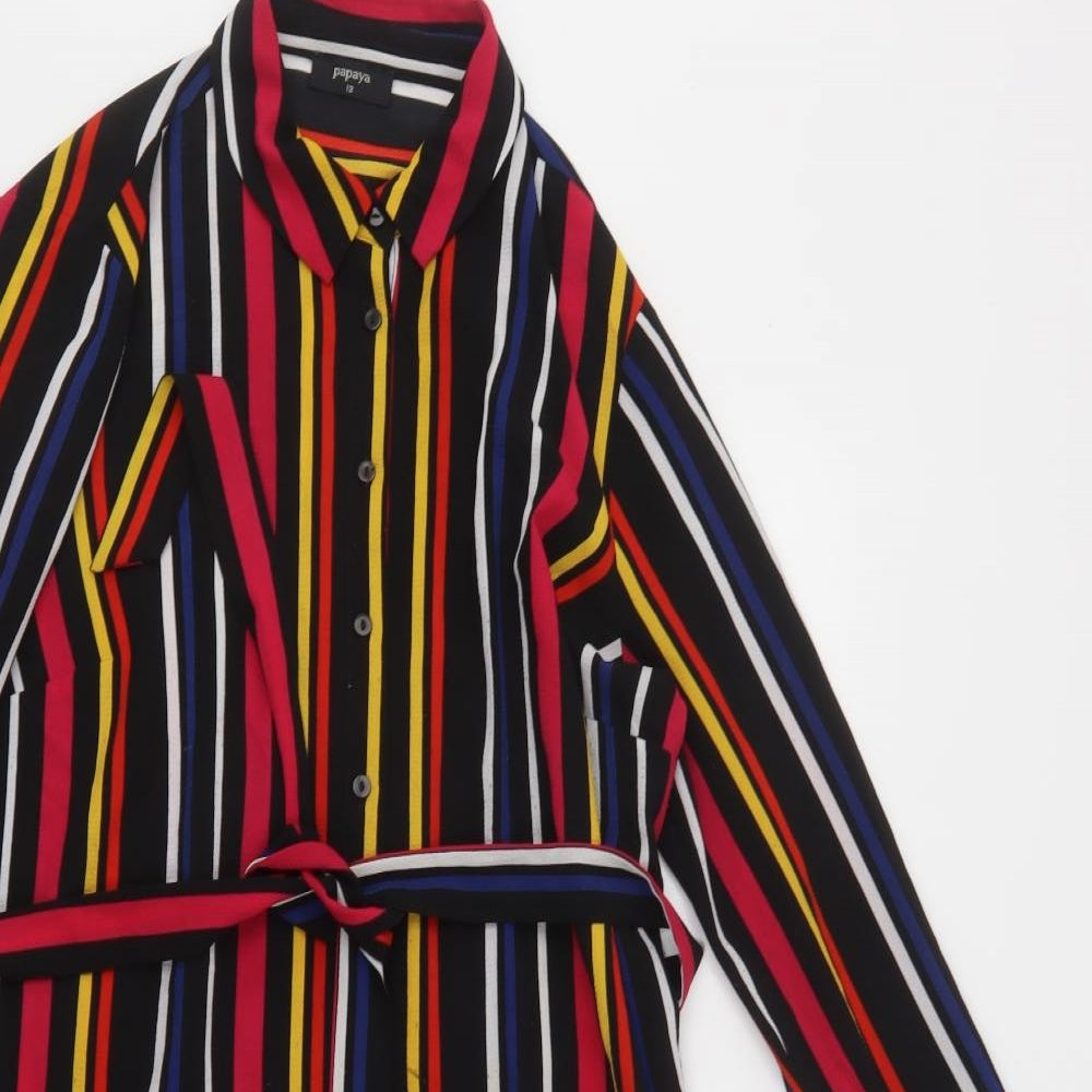 Papaya Womens Multicoloured Striped Polyester Shirt Dress  Size 12  Collared Button