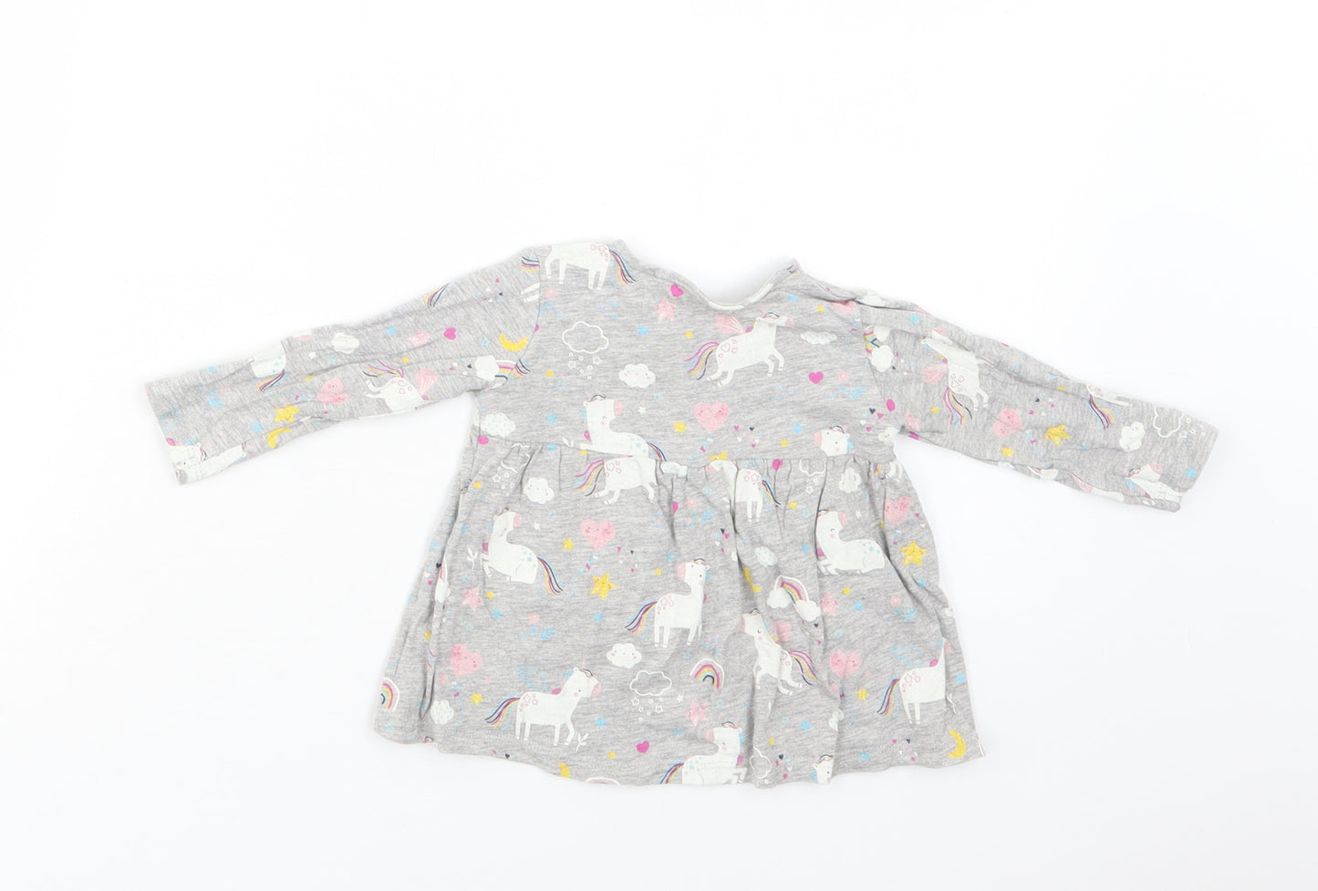 TU Baby Grey Geometric Cotton Basic Blouse Size 3-6 Months Crew Neck Snap - Unicorn Print