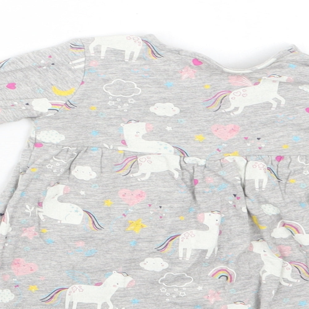 TU Baby Grey Geometric Cotton Basic Blouse Size 3-6 Months Crew Neck Snap - Unicorn Print