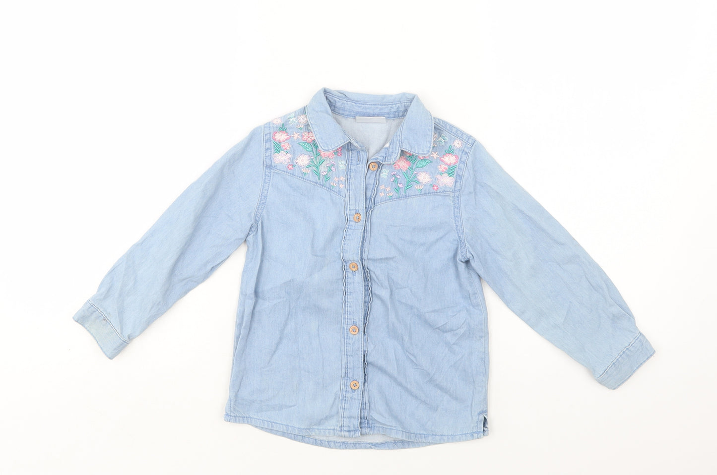 So Cute Girls Blue Floral Cotton Basic Button-Up Size 2-3 Years Collared Button