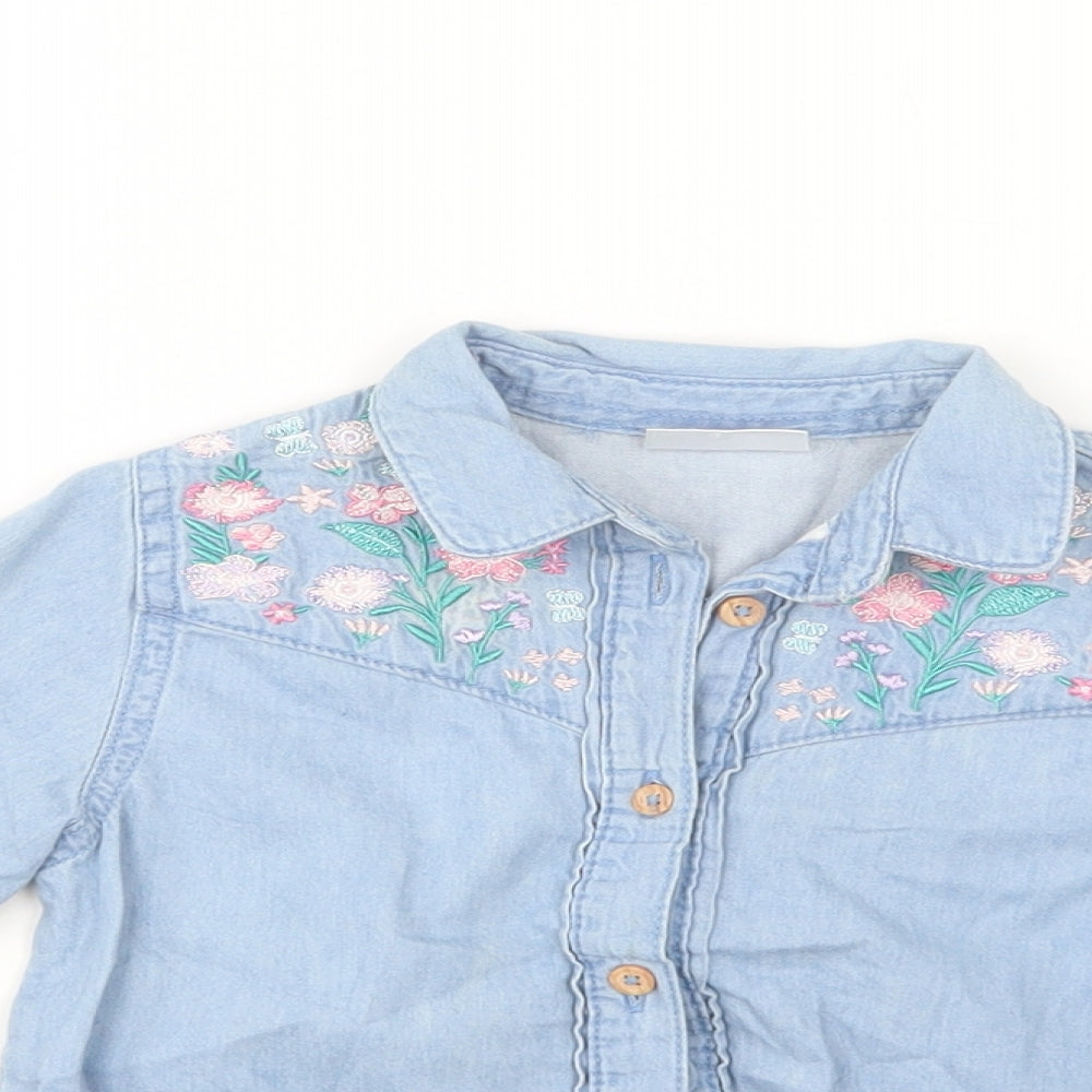 So Cute Girls Blue Floral Cotton Basic Button-Up Size 2-3 Years Collared Button