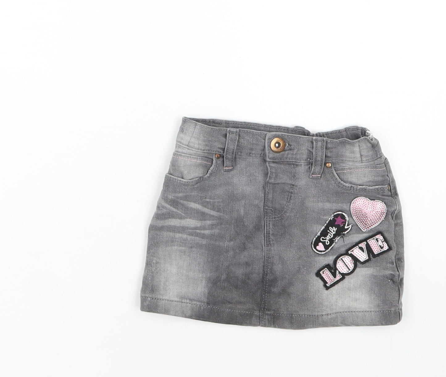 Pep & Co Baby Grey  Cotton Mini Skirt Size 18-24 Months  Button
