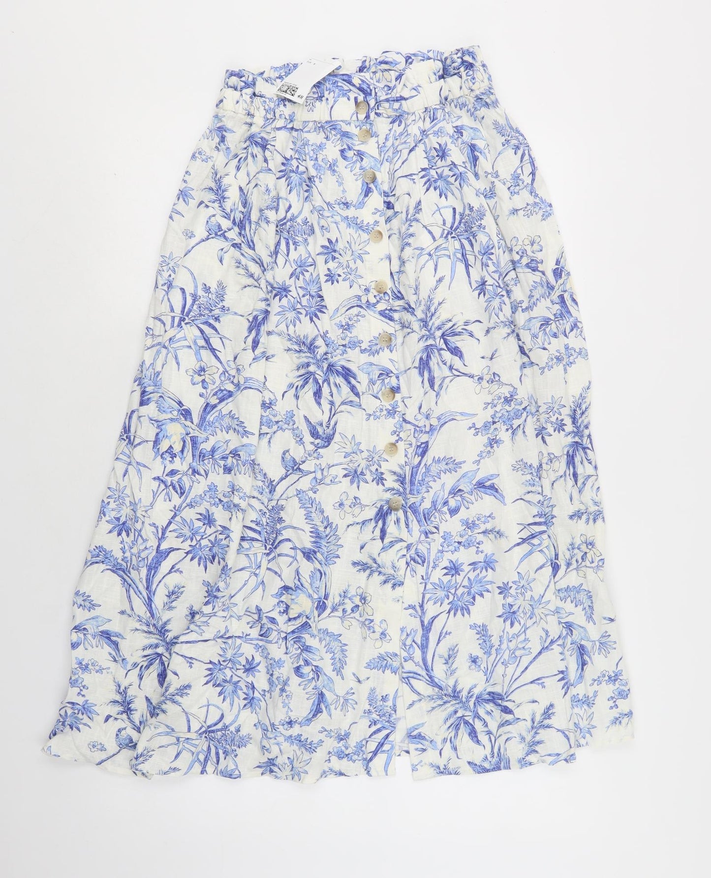 H&M Womens Blue Floral Viscose A-Line Skirt Size S   Button