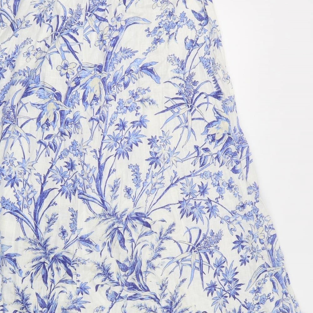 H&M Womens Blue Floral Viscose A-Line Skirt Size S   Button