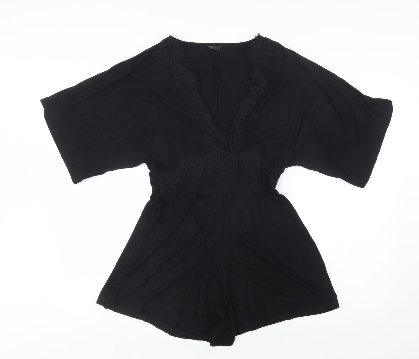 Topshop Womens Black  Viscose Playsuit One-Piece Size 10   - Lace Detail
