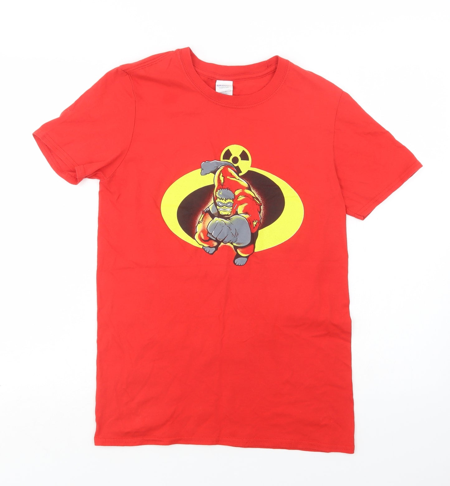 Gildan Womens Red  Cotton Basic T-Shirt Size S Crew Neck - Hulk