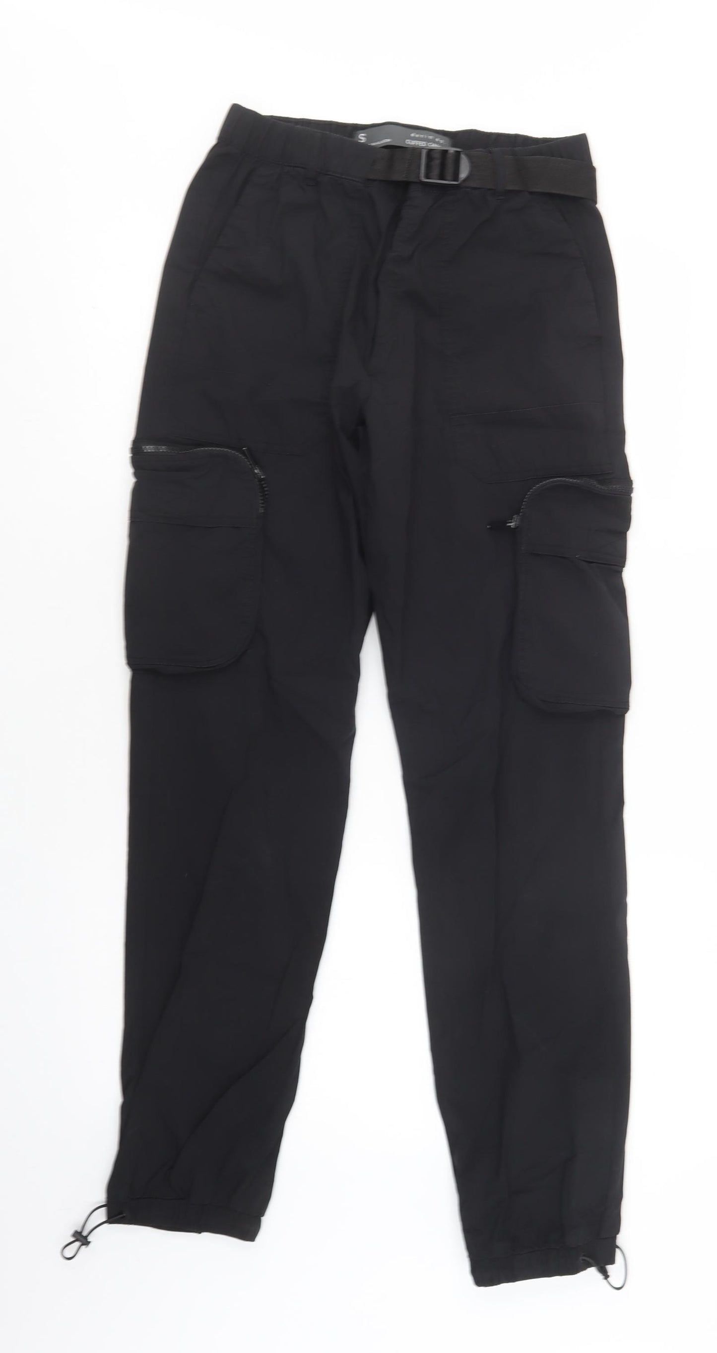 Primark Mens Black  Cotton Cargo Trousers Size S L32 in Regular Buckle