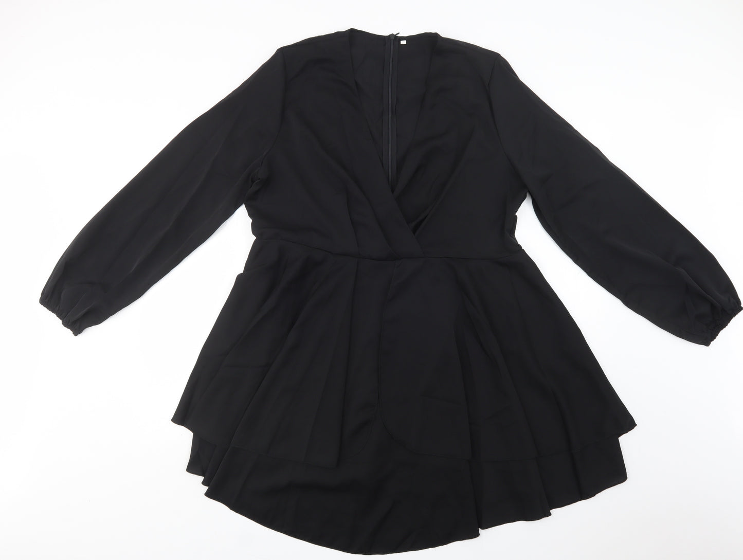 Preworn Womens Black  Polyester Fit & Flare  Size 2XL  V-Neck Zip