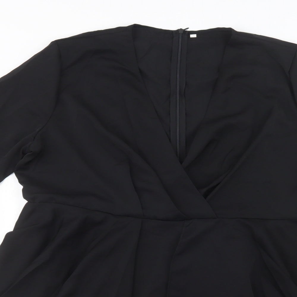 Preworn Womens Black  Polyester Fit & Flare  Size 2XL  V-Neck Zip