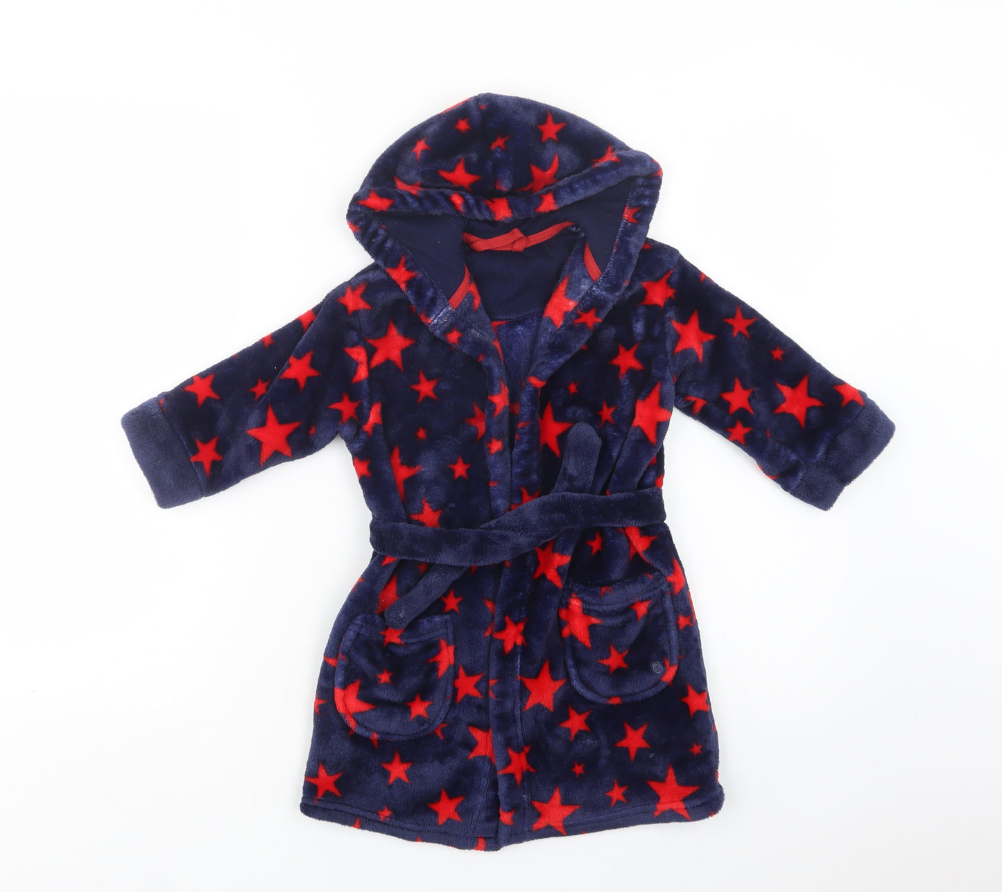 M&S Baby Blue Geometric Polyester Kimono Robe Size 18-24 Months   - Star Print